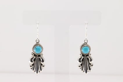 Native American Navajo Sterling Silver Turquoise Dangling Earring's By Verley Betone.