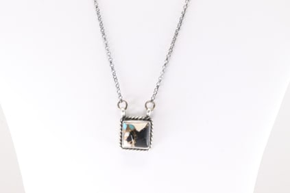 Native America Navajo Sterling Silver Turquoise Compressed Necklace By Johnny Dixon.