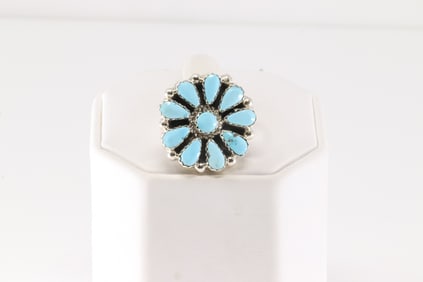 Native America Navajo Sterling Silver Turquoise Ring By Alicia Wilson.