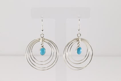 Native America Navajo Sterling Silver Kingman Turquoise Dangling Earring's By Edith Kee.
