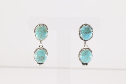 Native America Navajo Sterling Silver Kingman Turquoise Post / Dangling Earring's By Trish Largo.