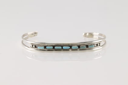 Native America Zuni Sterling Silver Turquoise Bracelet Cuff By C.H.