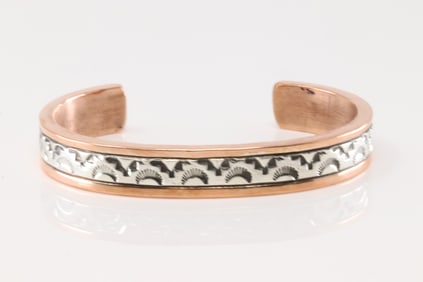 Native America Navajo Sterling Silver Copper Bracelet Cuff By Wylie Secatero.