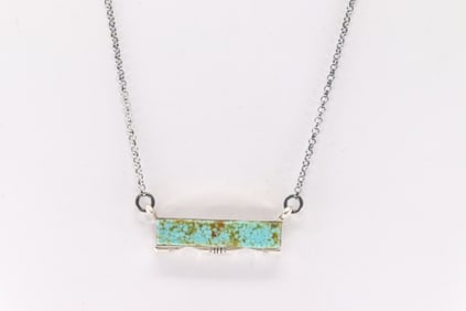 Native America Navajo Sterling Silver Number 8 Turquoise Necklace By Steve Francisco.