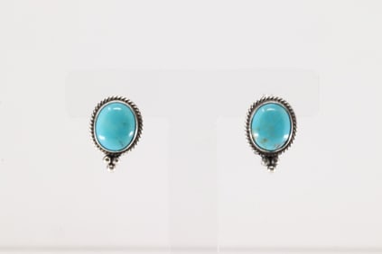 Native America Navajo Sterling Silver Kingman Turquoise Post Earring's By Theresa Smith.
