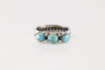 Native America Navajo Sterling Silver Turquoise Ring By R.King.