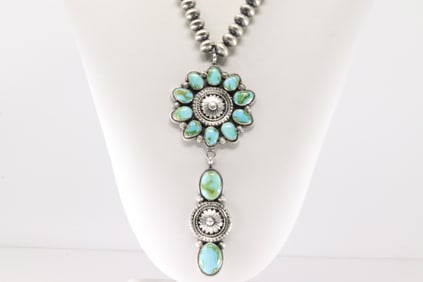 Native America Navajo Sterling Silver Sonora Gold Turquoise Necklace By Tom Lewis.