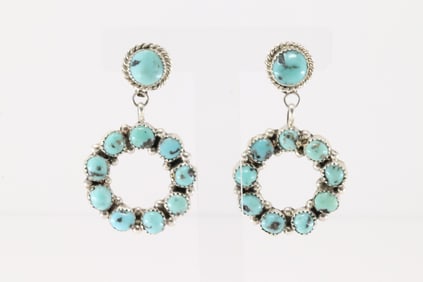 Native America Navajo Sterling Silver Kingman Turquoise Post / Dangling Earring's By Maxine Ramirez.