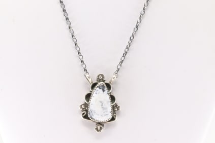 Native America Navajo Sterling Silver White Buffalo Necklace By Virginia Hinio.