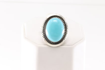 Native America Navajo Sterling Silver Turquoise Ring By A.M.