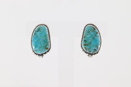 Native America Navajo Sterling Silver Kingman Turquoise Post Earring's By Virginia Becenti.