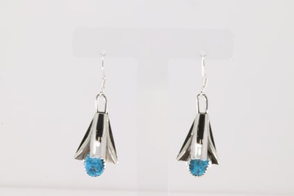Native America Navajo Sterling Silver Turquoise Dangling Earring's By Louise Yazzie.