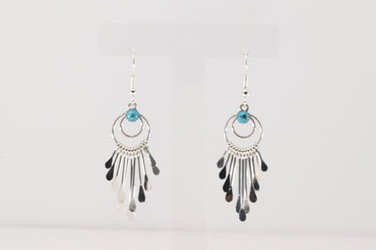 Native America Navajo Sterling Silver Turquoise Dangling Earring's By Pauline Armstro.