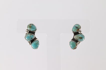 Native America Navajo Sterling Silver Kingman Turquoiuse Post Earring's By Maxine Ramirez.