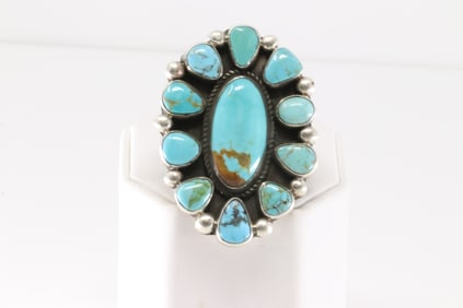 Native America Navajo Sterling Silver Kingman Turquoise Ring By Geraldine James.