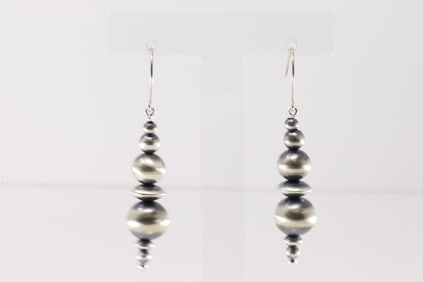 Native America Navajo Sterling Silver Pearl Beaded Dangling Earring's By Dorinda Mariano.