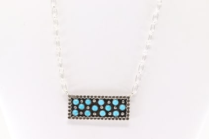Native America Navajo Sterling Silver Turquoise Necklace By Kenny Lonjose.