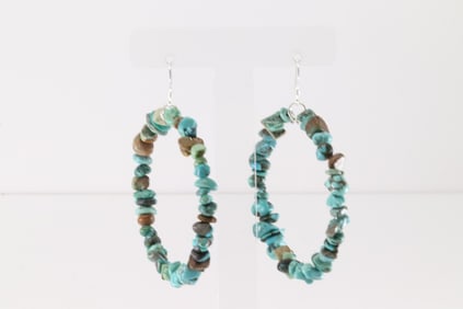 Native America Navajo Sterling Silver Turquoise Dangling Hoop Earring's.