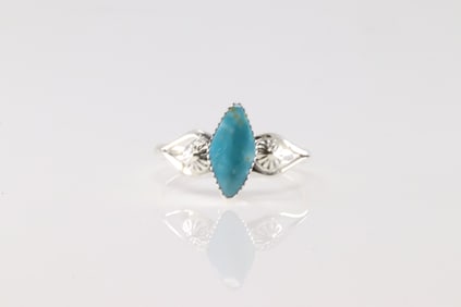Native American Navajo Sterling Silver Turquoise Ring By Marie Jones.