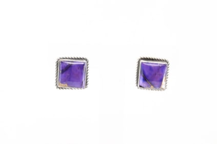 Native America Navajo Sterling Silver Purple Stone Post Earring's By Eugene Belone.