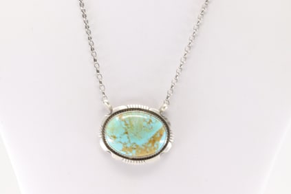 Native America Navajo Sterling Silver Number 8 Turquoise Necklace By Alfred Martinez.