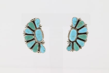 Native America Navajo Sterling Silver Kingman Turquoise Post Earring's By Alicia Wilson.