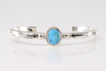 Native America Navajo Sterling Silver Turquoise Bracelet Arrow Cuff By Brandon Belin.