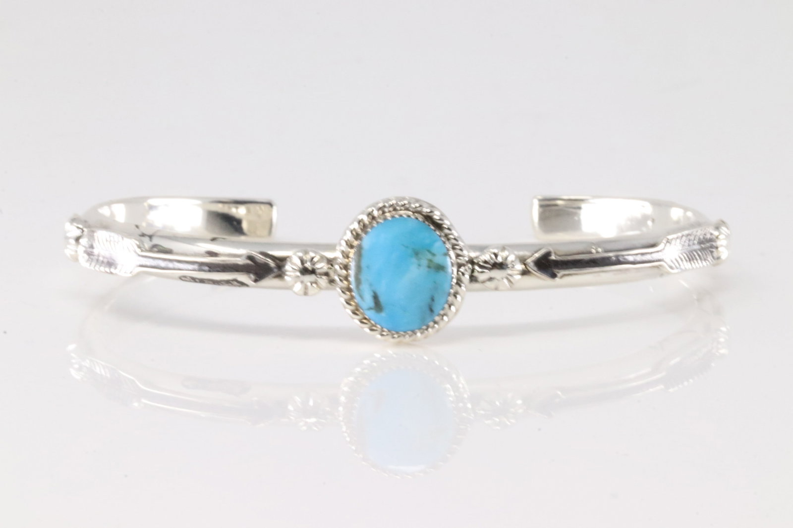 Native America Navajo Sterling Silver Turquoise Bracelet Arrow Cuff By Brandon Belin. (1 of 4)