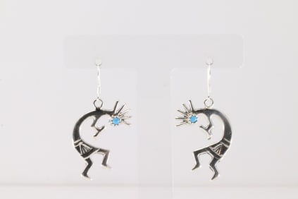 Native America Navajo Sterling Silver Turquoise Kokopelli Dangling Earring's By Lorraine Chee.