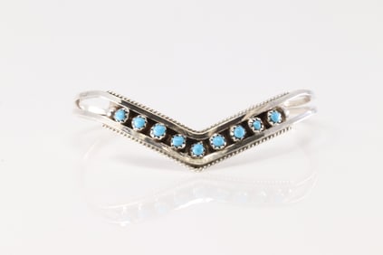 Native America Zuni Sterling Silver Turquoise Bracelet Cuff By Susie Livingston.