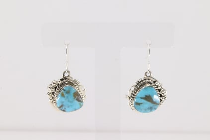 Native America Navajo Sterling Silver Turquoise Dangling Earring's By Arlene Lewis.