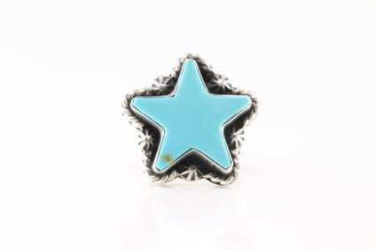 Native America Navajo Sterling Silver Turquoise Star Ring By D.