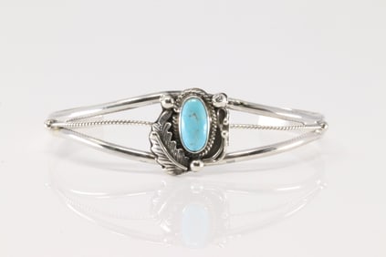 Native America Navajo Sterling Silver Turquoise Bracelet Cuff By Grace Kenneth.