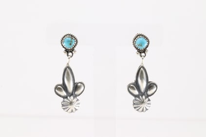 Native America Navajo Sterling Silver Turquoise Post / Dangling Earring's By Judy Largo.