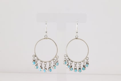 Native America Navajo Sterling Silver Turquoise Dangling Earring's By Sylvia Chee.
