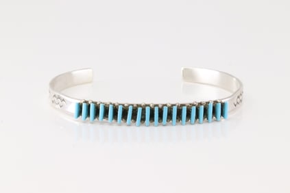 Native American Zuni Sterling Silver Turquoise Needlepoint Bracelet Cuff By Lastyano.