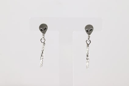 Native America Navajo Sterling Silver Alien Post Hoop Earring's By Sonyei Coho.