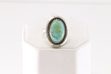 Native America Navajo Sterling Silver Turquoise Ring By A.M.