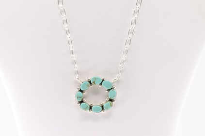 Native America Navajo Sterling Silver Turquoise Necklace By Lucinda Sardo.