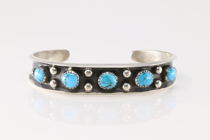 Native America Navajo Sterling Silver Turquoise Bracelet Cuff By Paul Largo.