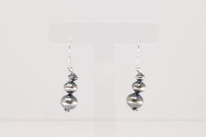 Native American Navajo Sterling Silver Pearl Beaded Dangling Earring's By Treva Jim.