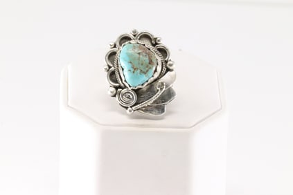 Native America Navajo Sterling Silver Turquoise Ring By B.