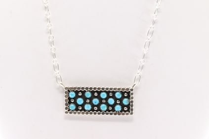 Native America Navajo Sterling Silver Turquoise Necklace By Kenny Lonjose.