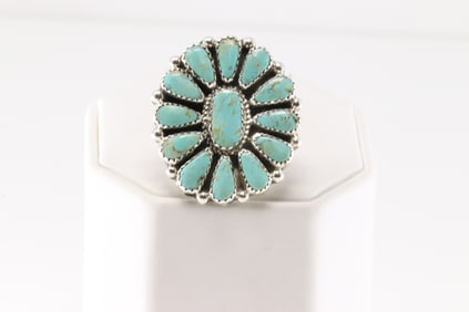 Native America Navajo Sterling Silver Turquoise Ring By Alicia Wilson.