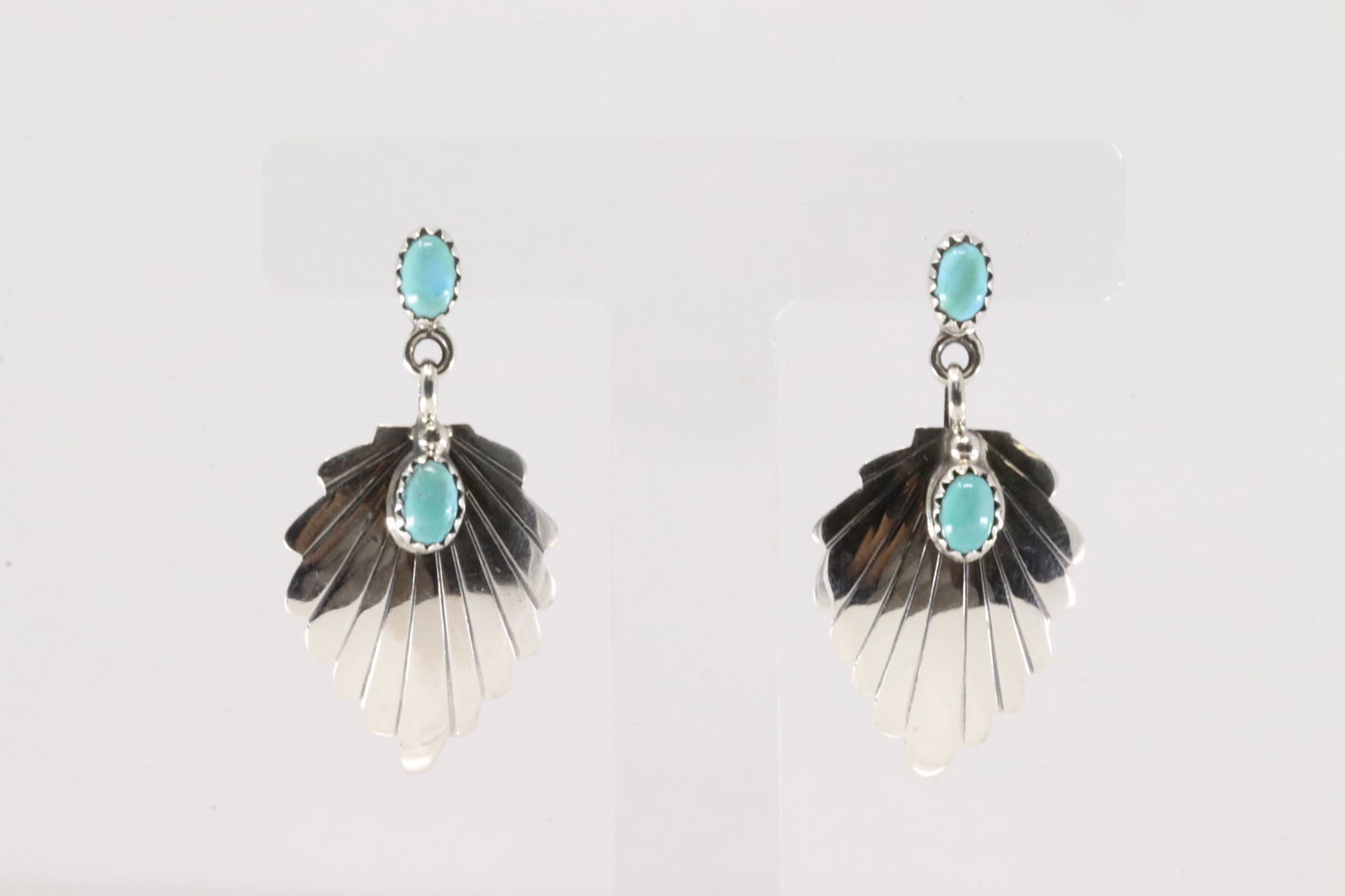 Native America Navajo Sterling Silver Turquoise Leaf Post / Dangling By Genevieve Francisco.: This is a Native America Navajo Sterling Silver Turquoise Leaf Post / Dangling By Genevieve Francisco.