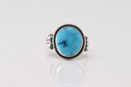 Native America Navajo Sterling Silver Turquoise Ring By Samuel Yellowhair.