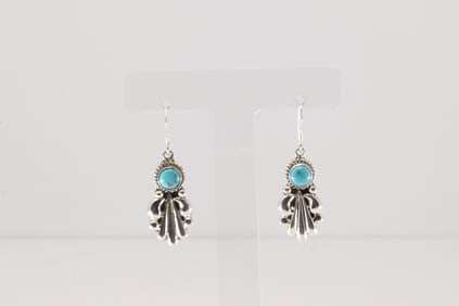 Native America Navajo Sterling Silver Turquoise Dangling Earring's By Verley Betone.