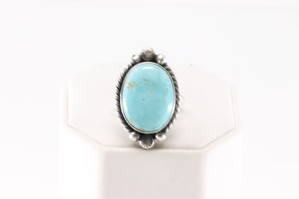 Native America Navajo Sterling Silver Turquoise Ring By Eugene Belone.