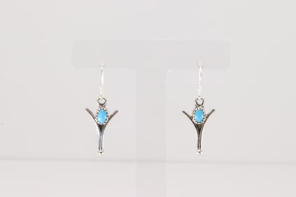 Native America Navajo Sterling Silver Turquoise Dangling Earring's By Sharon McCarthy.