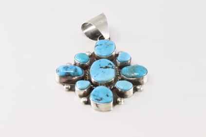Native America Navajo Sterling Silver Kingman Turquoise Pendant By W.D.